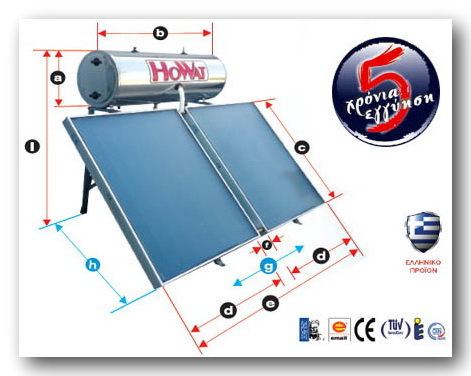 Ανοξειδωτος Ηλιακος HOWAT GLASS 120lt 2m² 3πλης ενεργειας