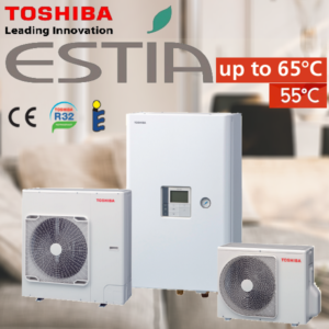 TOSHIBA Estia R-32 split Αντλίες θερμότητας μεσαίων θερμοκρασιών (65°C) ψύξη & θέρμανση με υδραυλικό πακέτο
